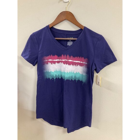 Tek Gear Womens XS V-Neck Tee With Colorful Striped Design - Picture 2 of 4